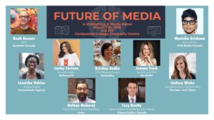 poster for Future of Media 2019 conference at Centennial College feature Léonicka Valcius and other speakers