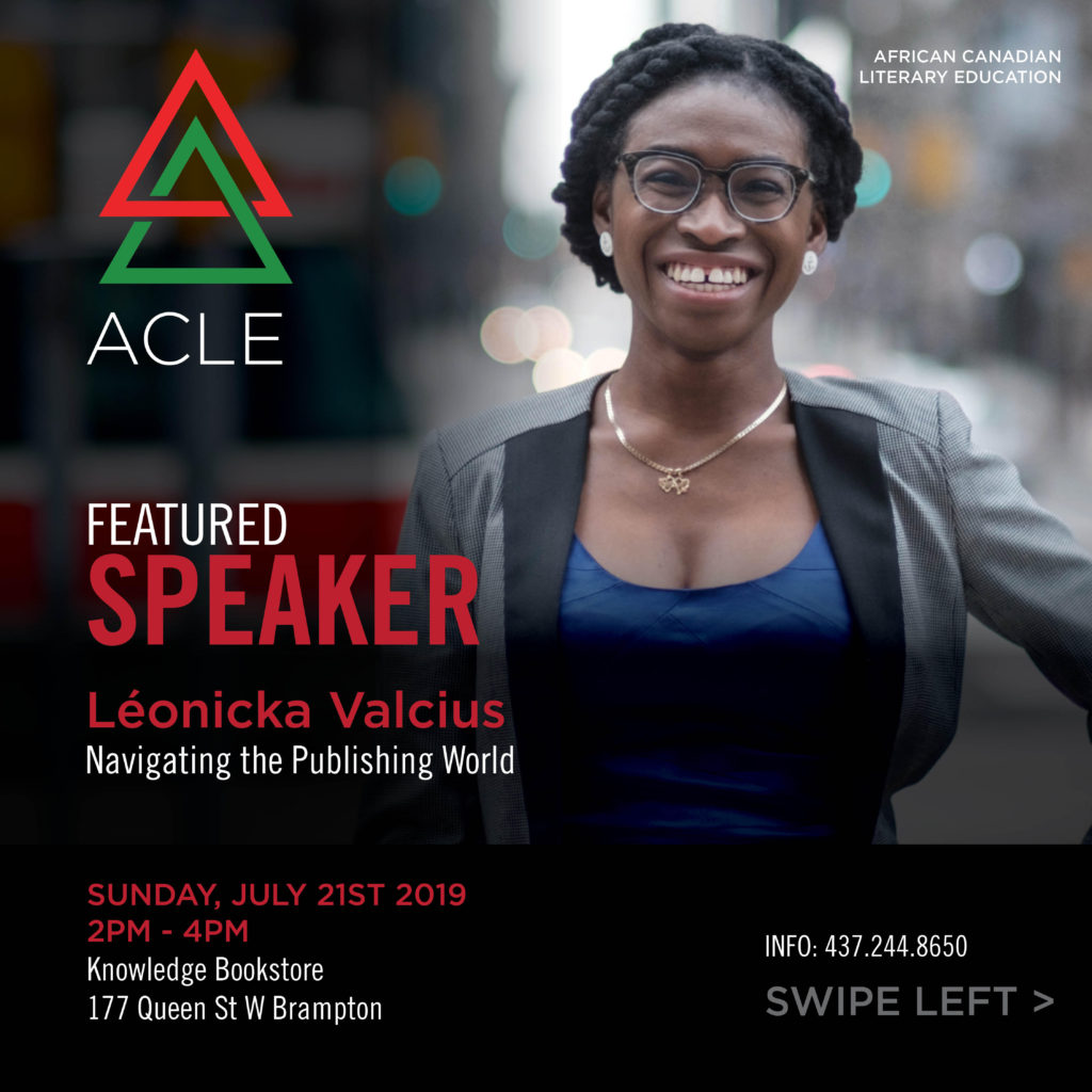 flyer for ACLE event at Knowledge Bookstore featuring Léonicka Valcius